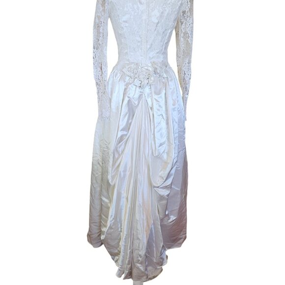 Jessica Mcclintock 90s White Wedding Dress Lace Embellished Long Sleeve Size 7/8 - Picture 6 of 16